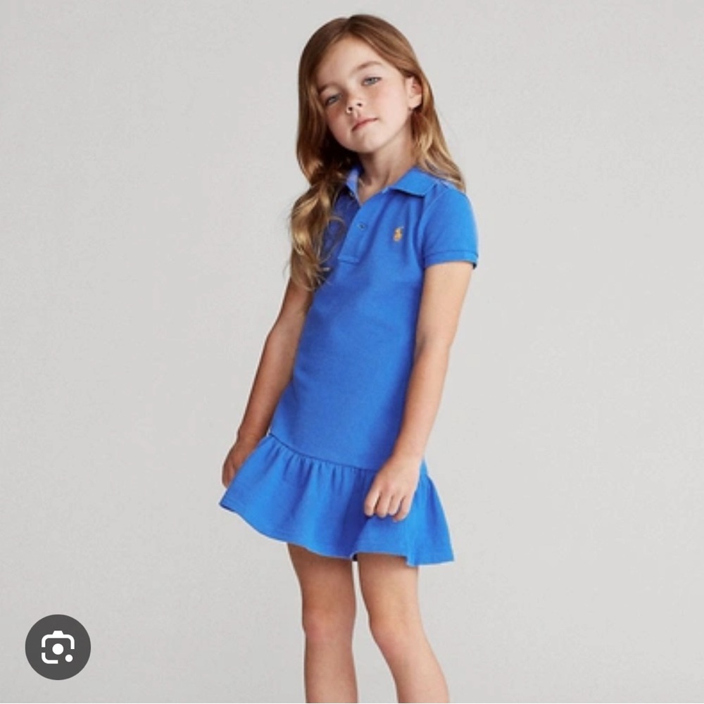 Polo by Ralph Lauren Girls Blue Polo Dress with Ruffle Hem